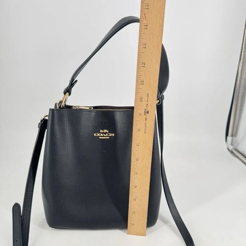 Coach Town Bucket Small Black Pebbled Leather Crossbody Shoulder Bag 1011